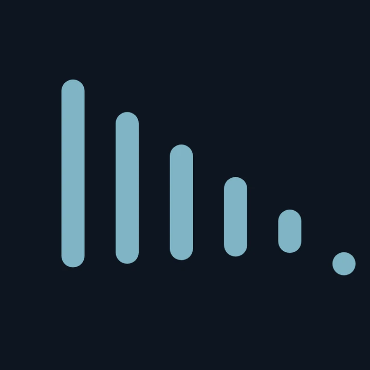 Flow artwork: teal bars shrinking into a dot, on near-black.